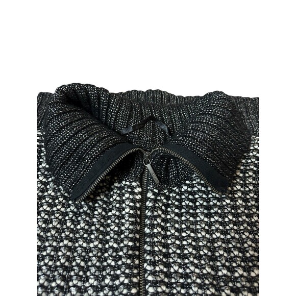 DKNY JEANS XL BLack White silver PONCHO Full Zip Front Chunky Knit Sparkle - Picture 12 of 14